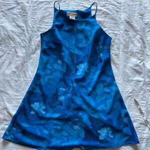 Vintage Expressions Summer Sun Dress 90s blue mini midi dress size 13/14
